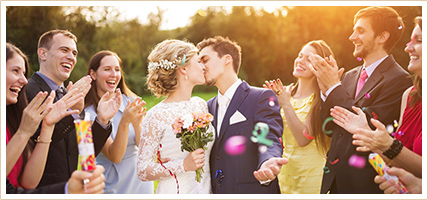 A couple celebrating a Valentine’s Day wedding